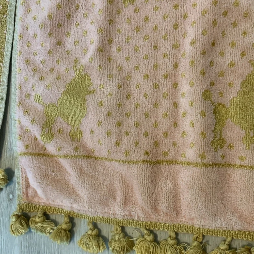 Besana Made in Italy pink & Gold Reversible Towel  POODLES Tassel Fringe vintage